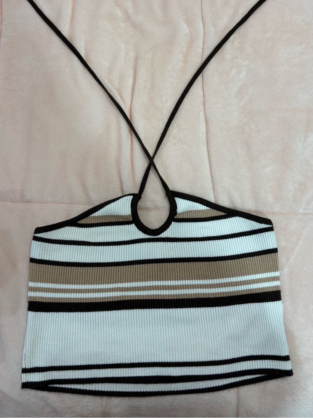 Garage Striped Ribbed Halter Top - White, Tan, Black